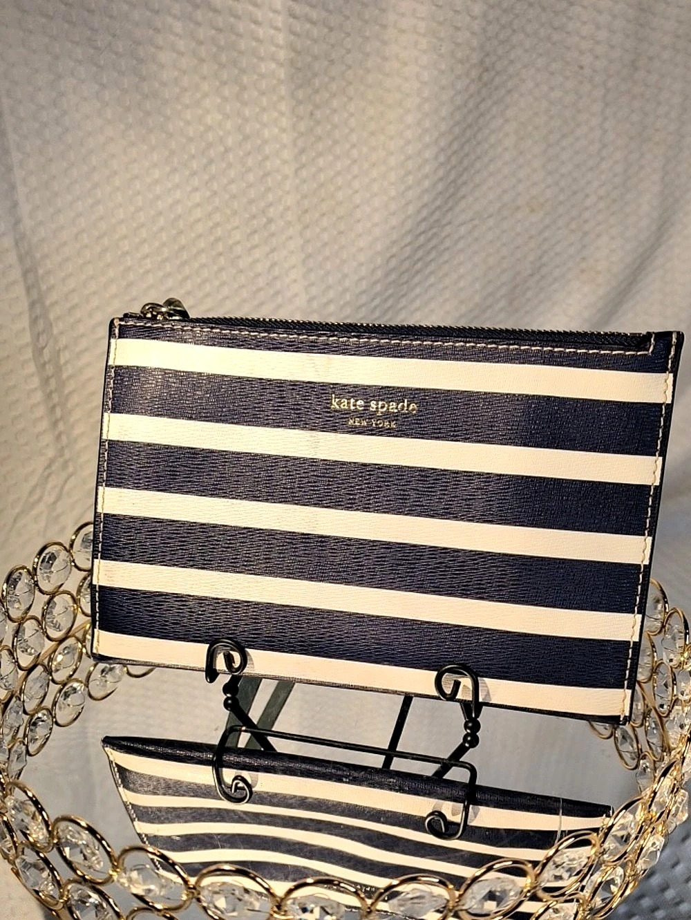 Kate Spade Striped Wristlet Pouch Navy Blue & White